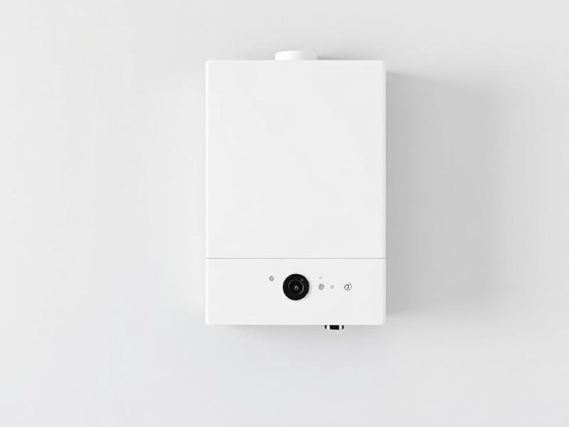 Row of domestic boilers displayed in a showroom setting